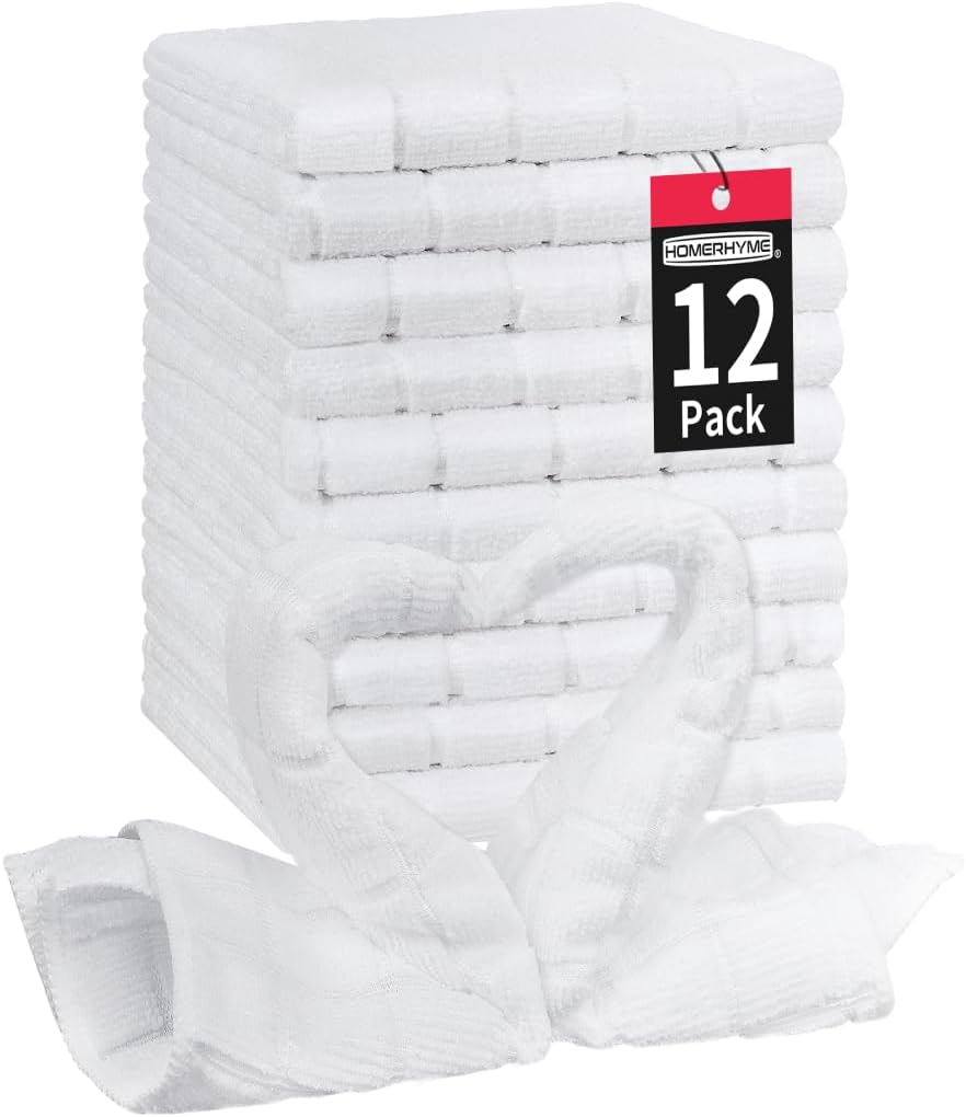 HOMERHYME Microfiber Washcloths Face Towels 12 Pack White