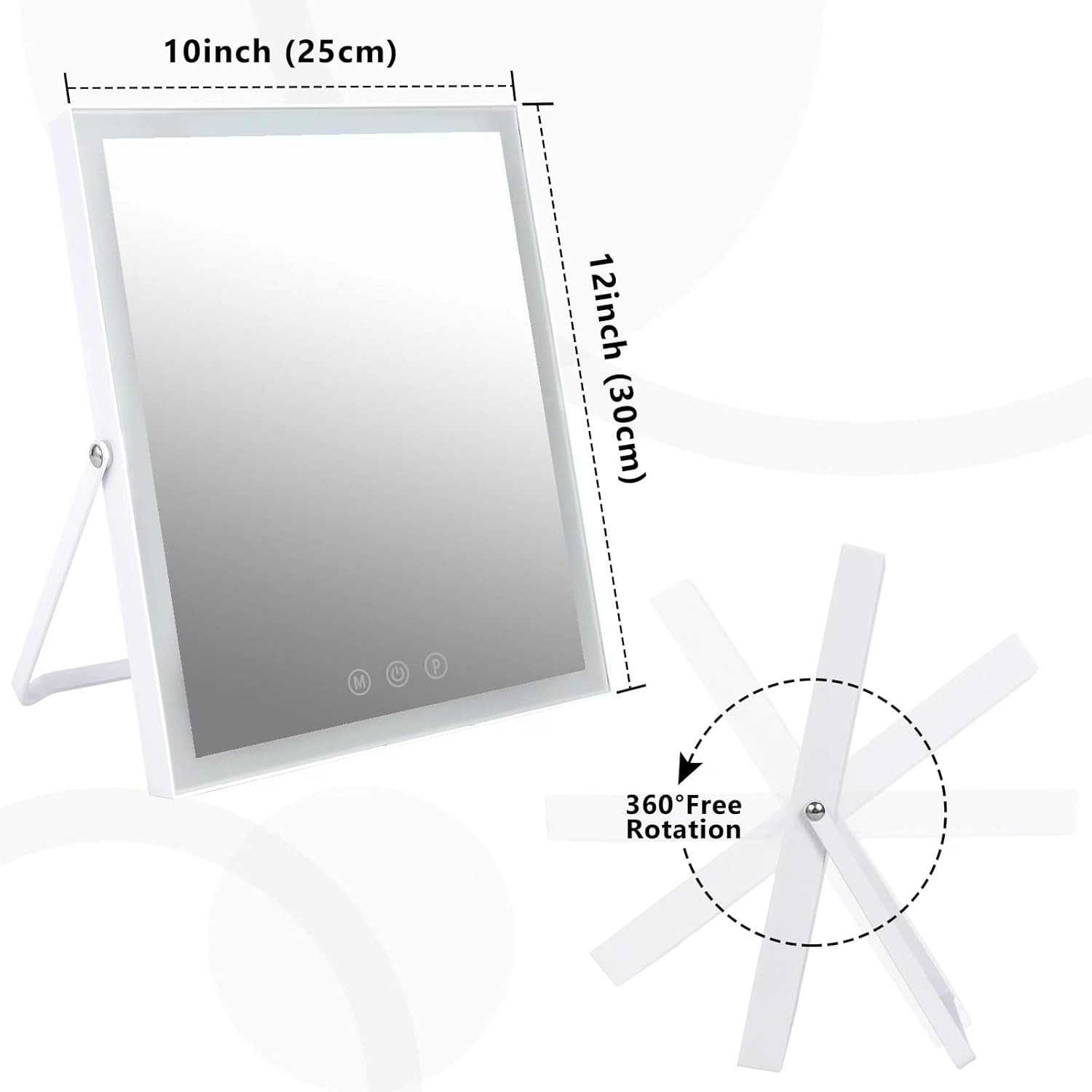 10x12 inch Lighted Makeup Mirror with Rotation and Touch Controls