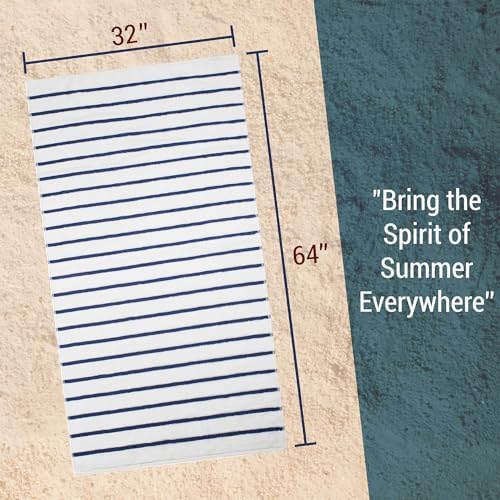 GT Globaltex 100 Turkish Cotton Premium Beach Towel Blue Striped 32x64 500 GSM