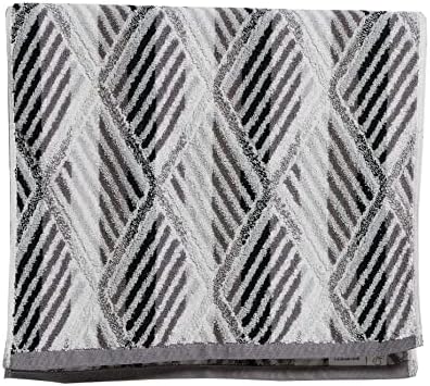 Violet Linen Hand Towels Set 2 - Luxury Terry Cotton Geometric Pattern 20x30 Black