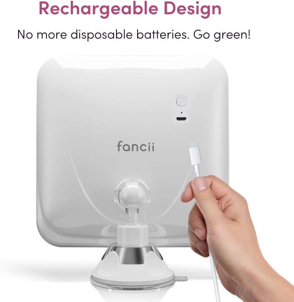 Fancii Rechargeable 10X Magnifying Mirror with 3 LED Light Settings White