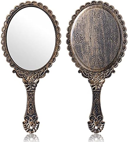 2Pcs Vintage Handheld Mirror Bronze