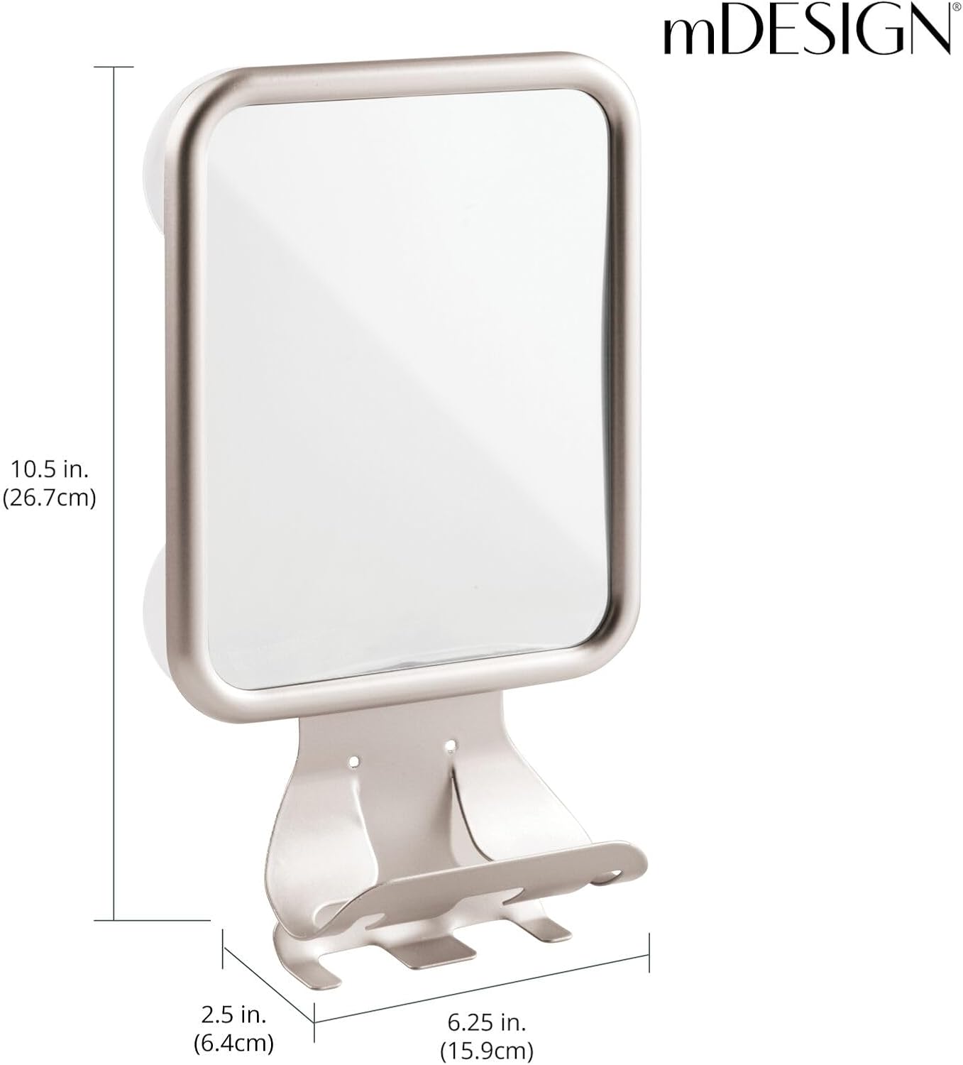 mDesign Large Metal Suction Shaving Mirror