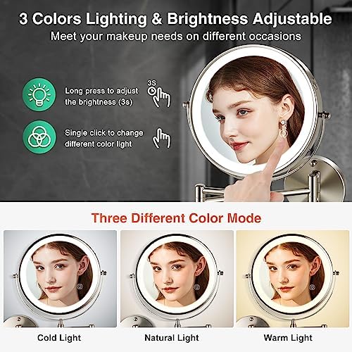 Rechargeable LED Wall-Mounted Makeup Mirror with 360 Rotation and Lights