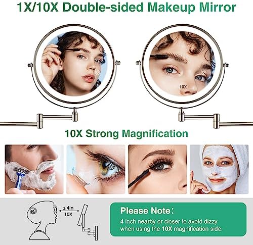 Rechargeable LED Wall-Mounted Makeup Mirror with 360 Rotation and Lights