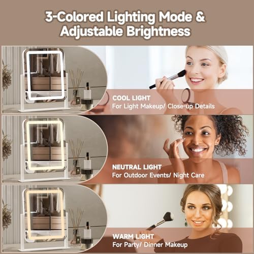 Adjustable 16x14 Vanity Mirror with Touch Screen and LED Lights