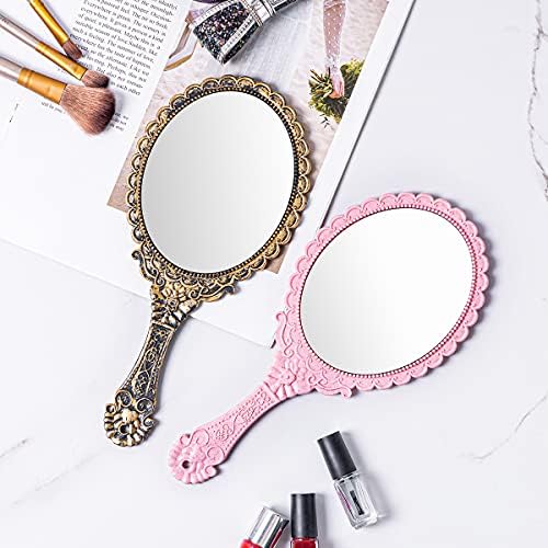 2Pcs Vintage Handheld Mirror Bronze