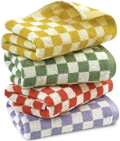 Bath Gym Hand Towels - 4-Piece Checkered Set