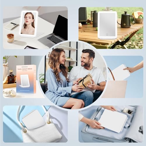 FUNTOUCH Rechargeable and Lightweight Travel Makeup Mirror with 72 LED Lights