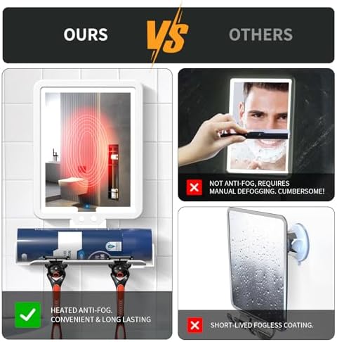 Lighted Anti-Fog Shower Mirror for Shaving - 3-in-1 Modes