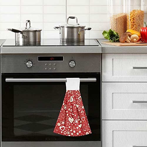 Exnundod Red Heart Hanging Towels Red for Kitchen Bathroom
