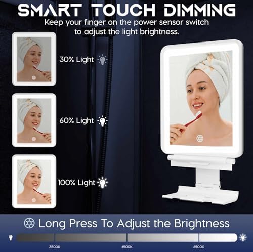 Fog-Free White Shower Mirror