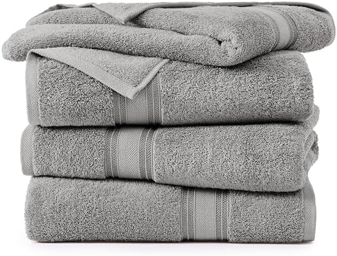 Space Grey Cotton Bath Towels 4-Pack Quick Dry Machine Washable