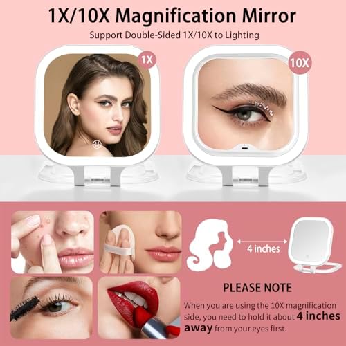 DESCHEN Rechargeable Travel Makeup Vanity Mirror with Lights and Magnification