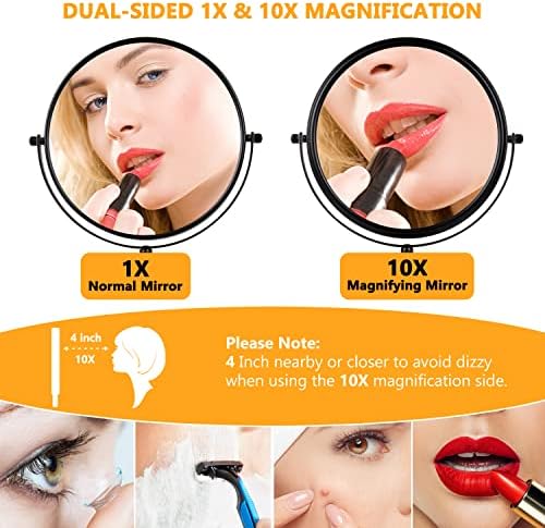 ALHAKIN 10x Magnifying Makeup Mirror Swivel Tabletop for detailed beauty