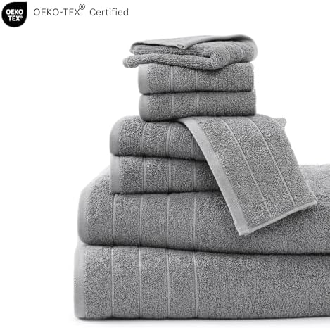 Casa Platino Bath Towels Set - 2 Bath 2 Hand 4 Washcloths - Mercerized Soft Cotton 30x60 - Grey