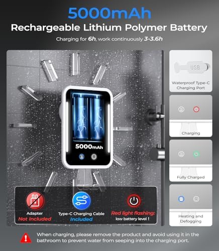 Gospire Heated Shower Mirror Fog-Free Rechargeable