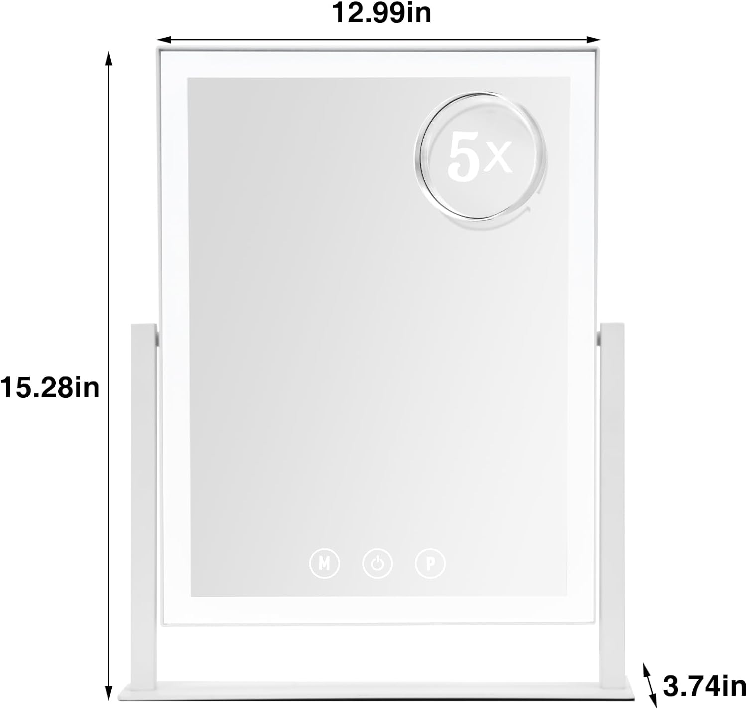 Compact Lighted Makeup Mirror with 5X Magnification and 360 Rotation