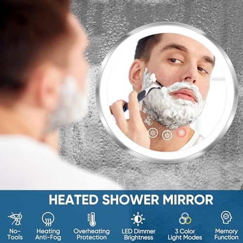 KEDSUM Heated Shower Mirror fogless 360 Swivel Rechargeable Glass for Shaving