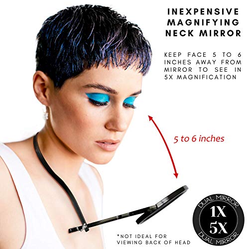 Rucci Round Portable Lightweight 5x1x Magnifying Neck Mirror Black