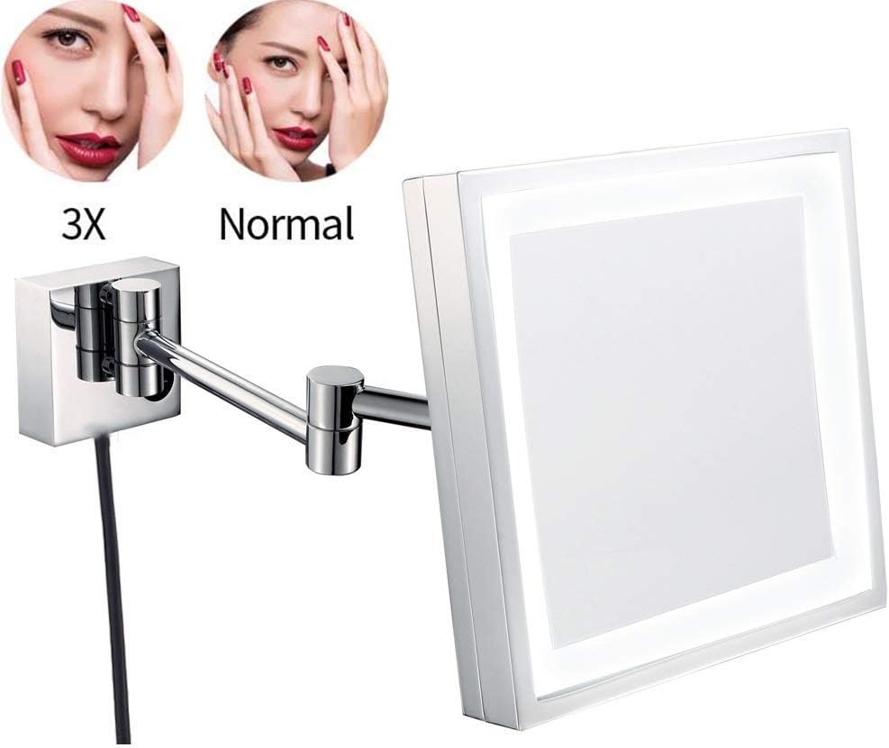 Wall-Mounted Vanity Mirror With 3X Magnification And Chrome Finish