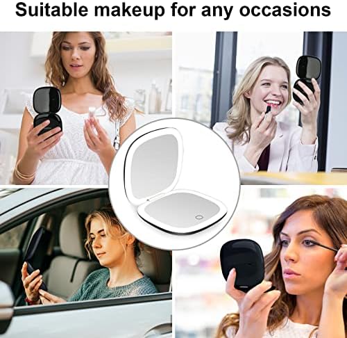 Deweisn Compact Mirror Travel Makeup Mirror with Rechargeable LED Lights