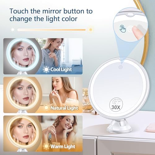 Strip-Down 30X Magnifying Mirror with Light for Precision Makeup