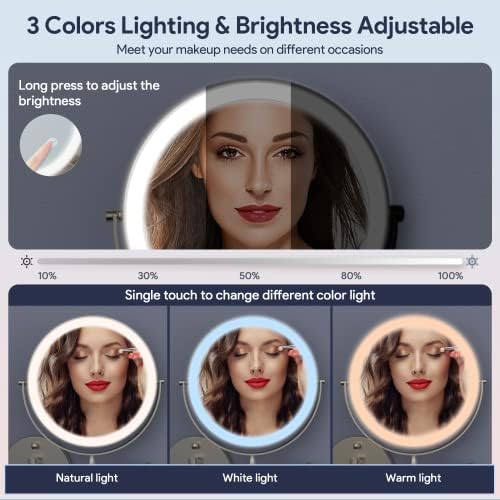 8-Inch Rechargeable LED Vanity Mirror with 360 Swivel 10X Magnification