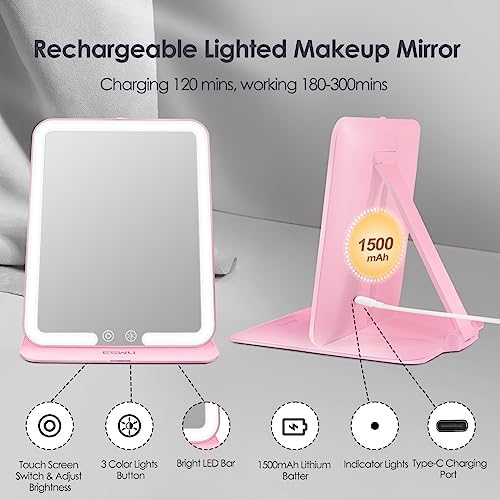 Foldable Portable Makeup Mirror with Light for Travel