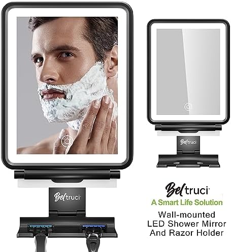 Beltruci Cinema Shower Mirror for Shaving Fogless Lighted High-Quality Organizer