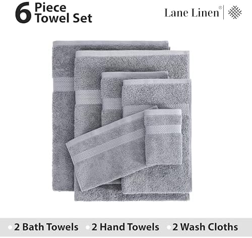 Premium 6-Piece Grey Cotton Bath Towel Set