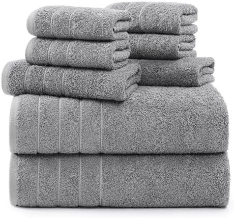 Casa Platino Bath Towels Set - 2 Bath 2 Hand 4 Washcloths - Mercerized Soft Cotton 30x60 - Grey