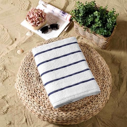 GT Globaltex 100 Turkish Cotton Premium Beach Towel Blue Striped 32x64 500 GSM