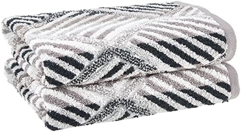 Violet Linen Hand Towels Set 2 - Luxury Terry Cotton Geometric Pattern 20x30 Black