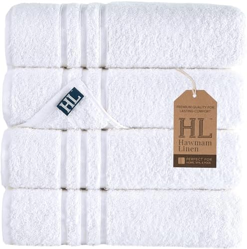 Hawmam Linen Extra-Soft 4-Piece White Bath Towels