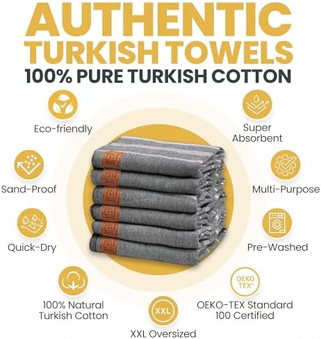 Gold CASE Turkish Beach Towel Set of 6 100 Cotton Black