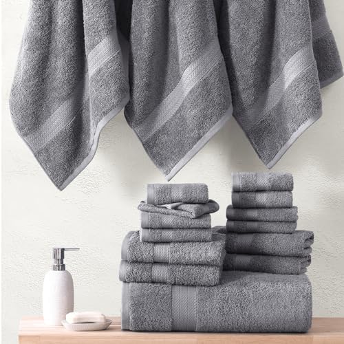 Premium 6-Piece Grey Cotton Bath Towel Set