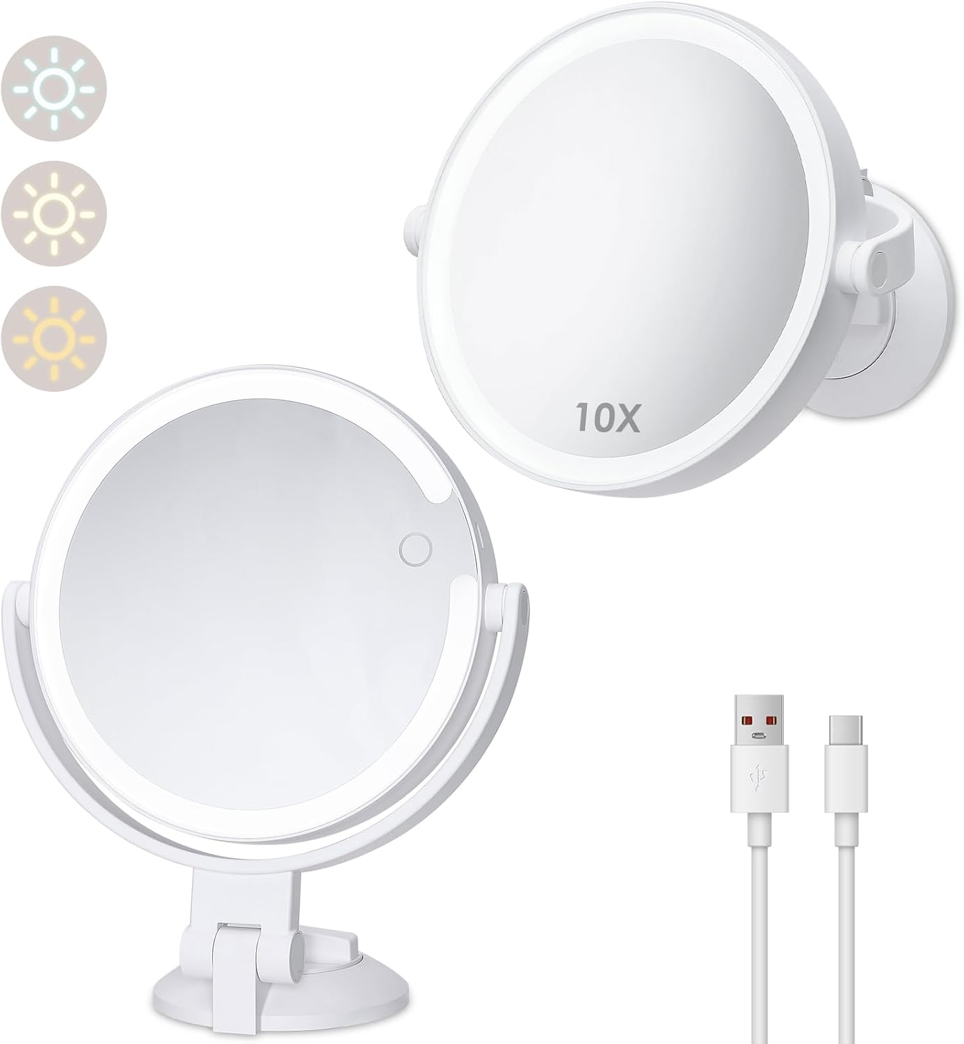 LUKYMIRO 1X 10X Magnifying Mirror with suction mount Rechargeable 360 Rotating