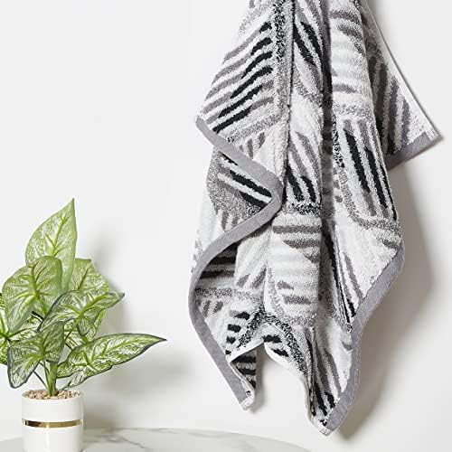 Violet Linen Hand Towels Set 2 - Luxury Terry Cotton Geometric Pattern 20x30 Black