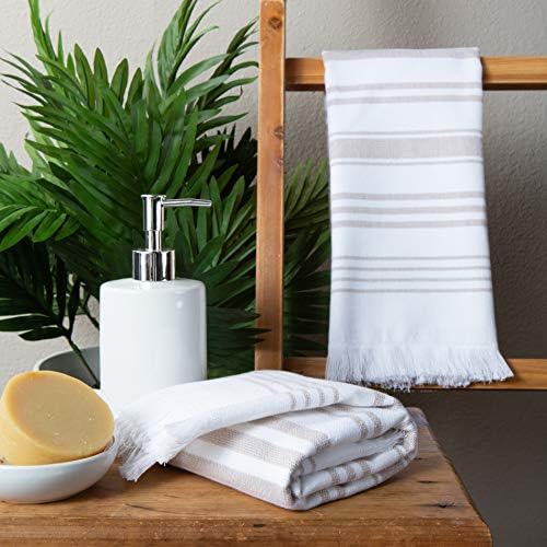 Sticky Toffee Modern Tan Striped Hand Towels Set of 2