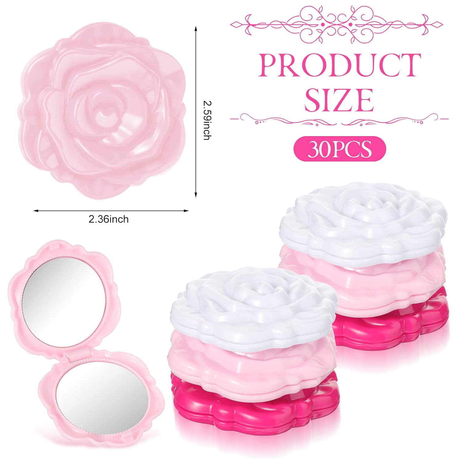 Unique Pink Rose Compact Mirrors