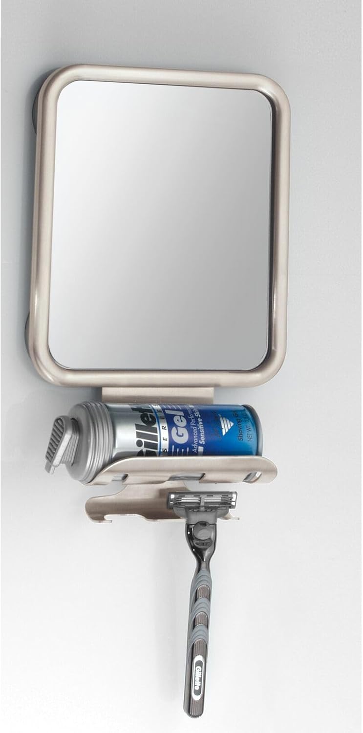 mDesign Large Metal Suction Shaving Mirror
