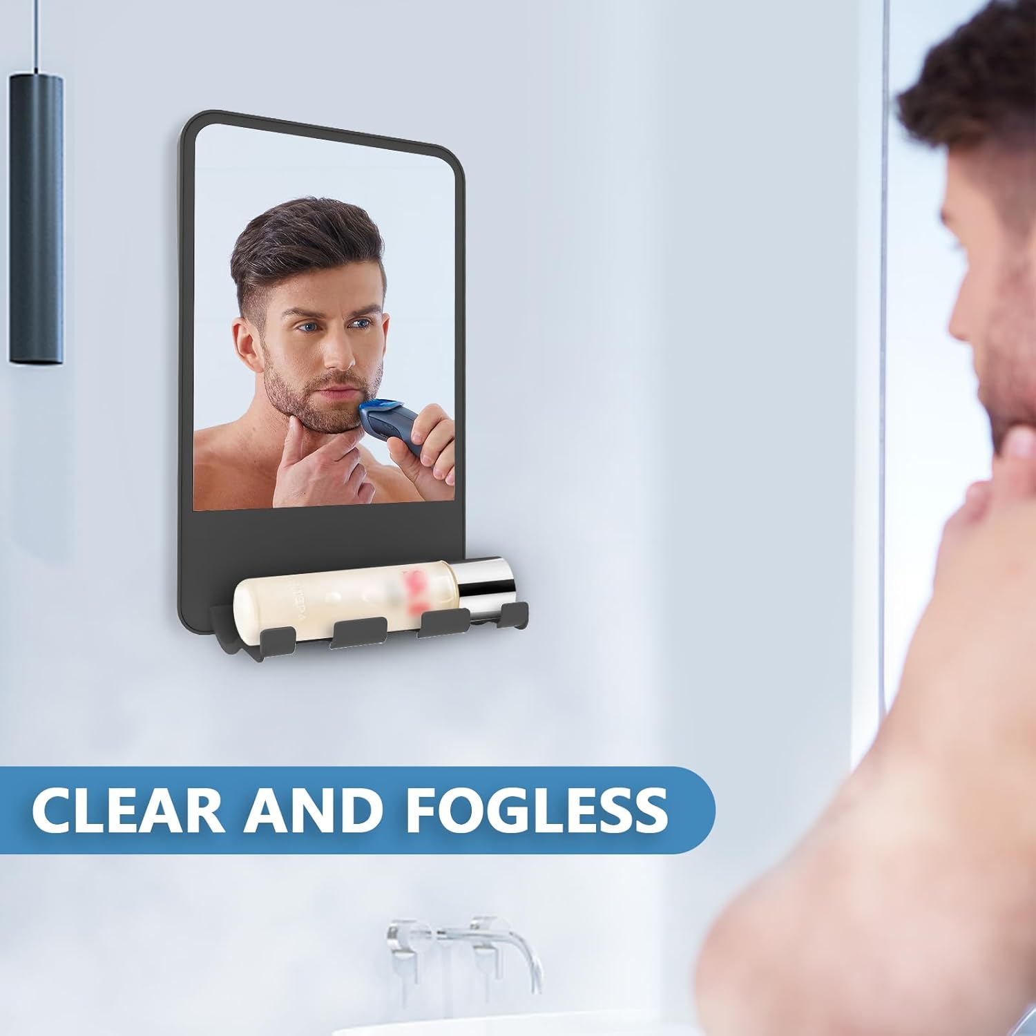 Anti-Fog Shower Mirror with Storage for Men Women