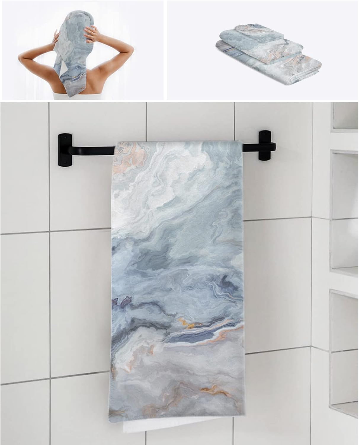 Chic Multi-Color Marble Bathroom Towels Set