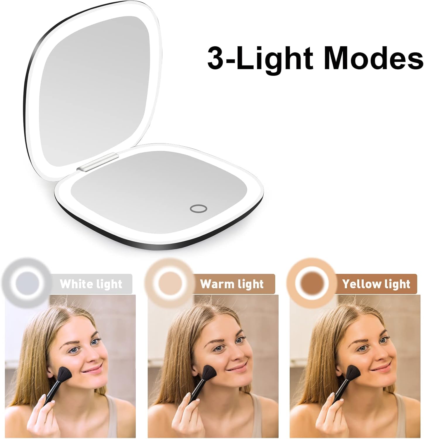Deweisn Compact Mirror Travel Makeup Mirror with Rechargeable LED Lights