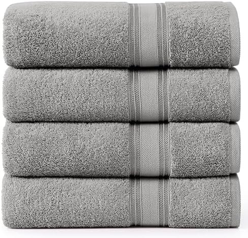 Space Grey Cotton Bath Towels 4-Pack Quick Dry Machine Washable