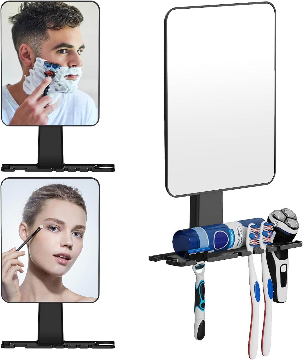 Anti-Fog Shower Mirror - Removable Razor Toothbrush Holder