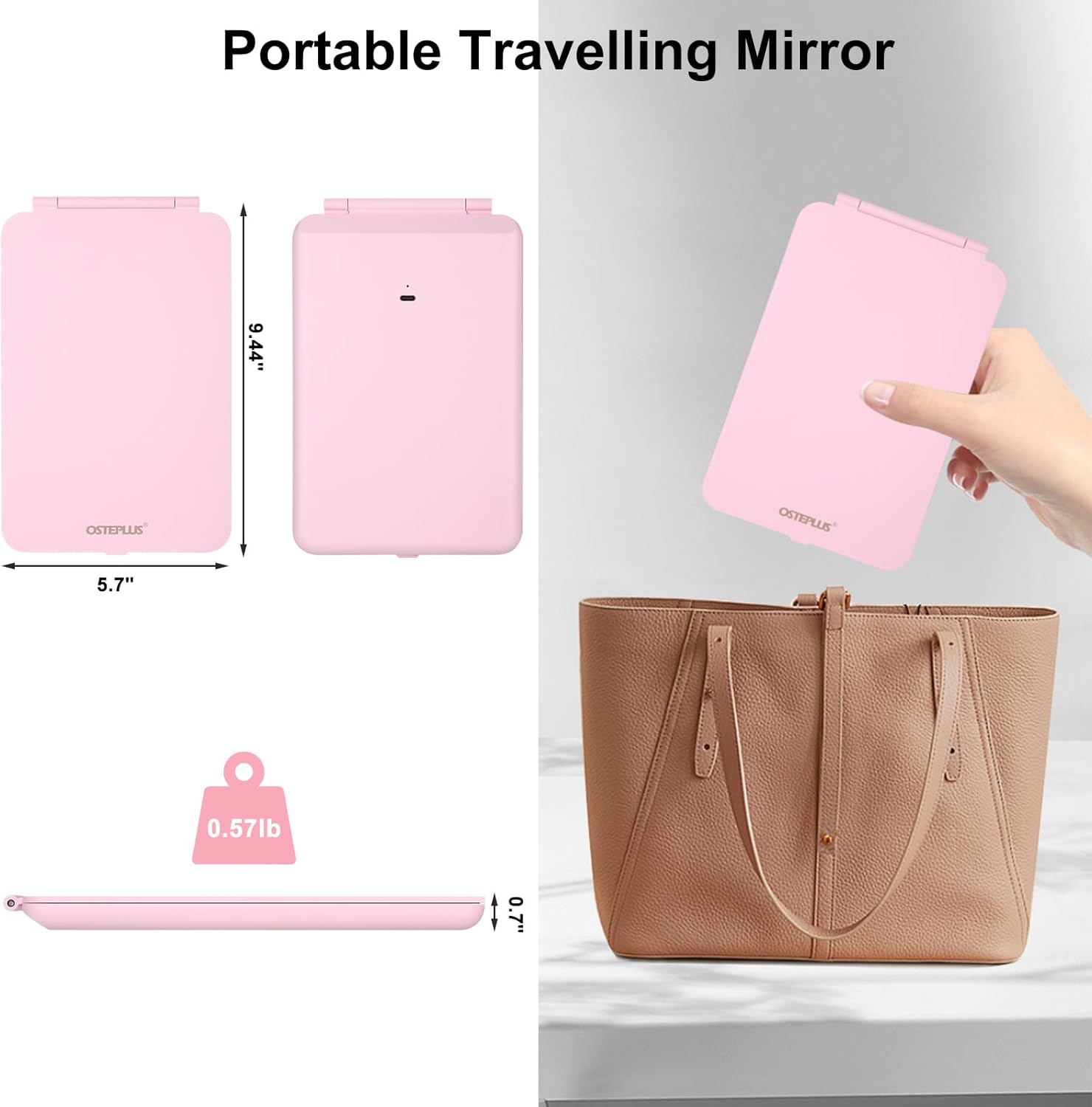 Osteplus Ultra-Thin Pink Travel Makeup Mirror