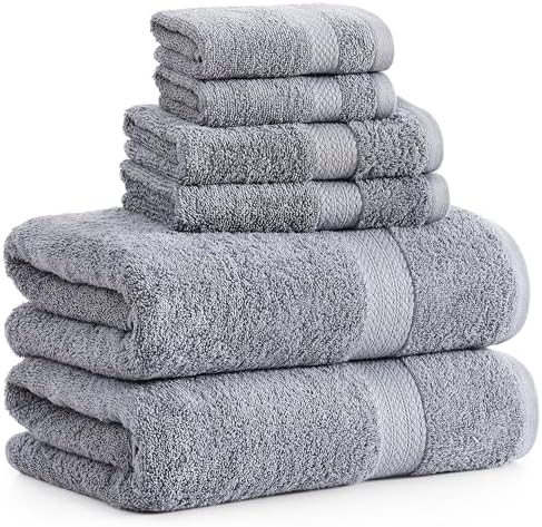 Premium 6-Piece Grey Cotton Bath Towel Set