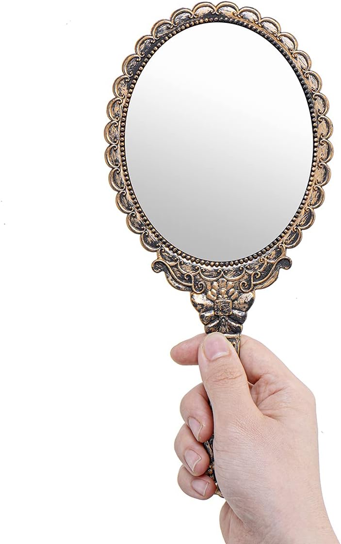 2Pcs Vintage Handheld Mirror Bronze